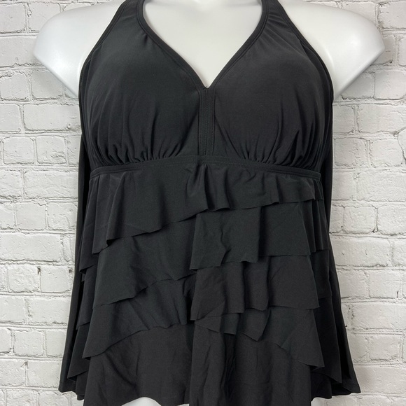 16W 18W Black Tiered Halter Tankini Swim Top Plus Size - Picture 2 of 4